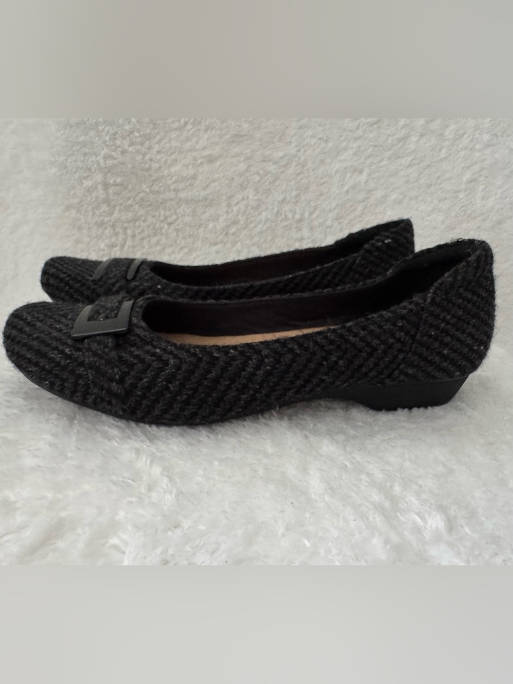 Clarks Cushion Soft black/gray herringbone tweed textile flats size 7.5M womens - Picture 4 of 12